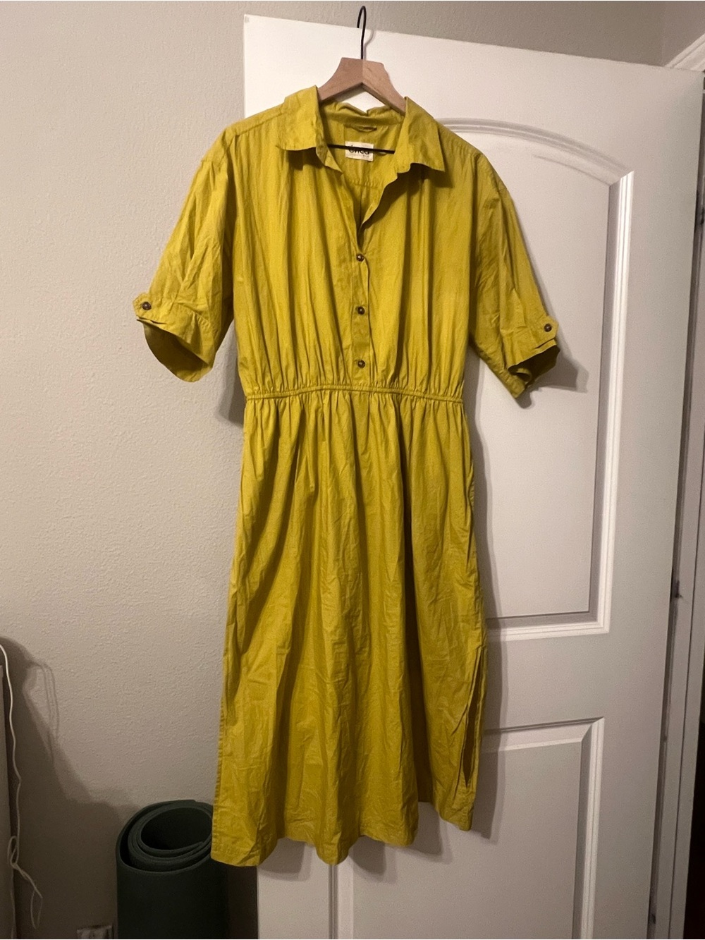 Etica Organic Cotton Mustard Button-Front Shirt Dress
